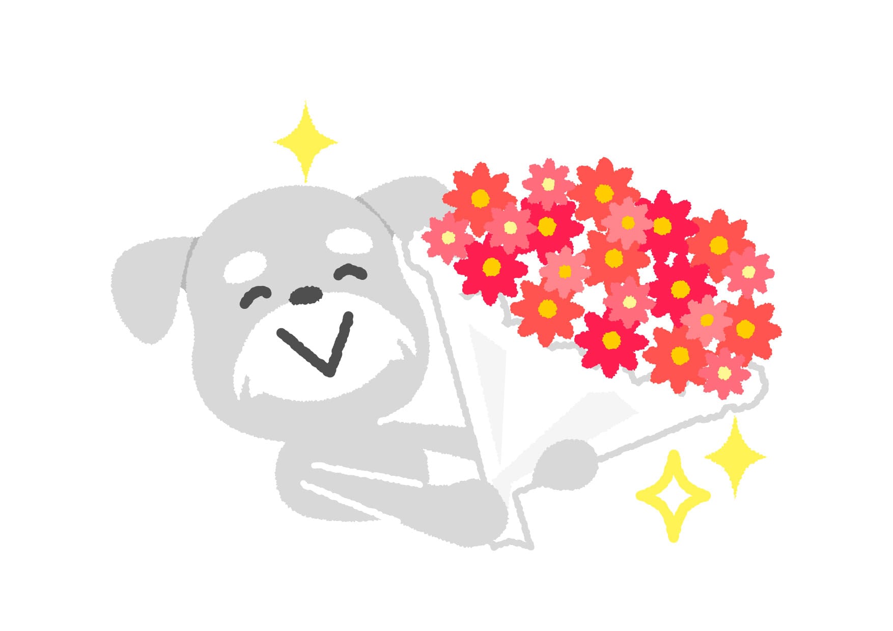 可愛いイラスト無料｜犬　花束 − free illustration  Dog bouquet