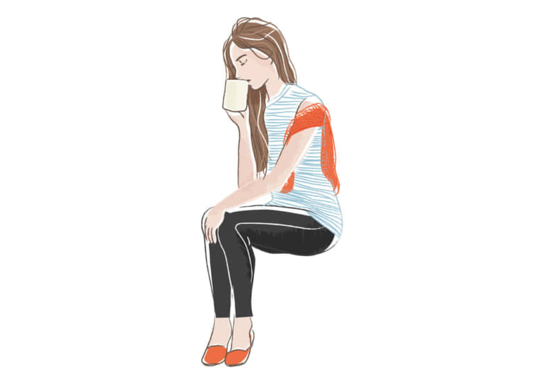 手書きイラスト無料 コーヒーを飲む女性 全身 公式 イラスト素材サイト イラストダウンロード