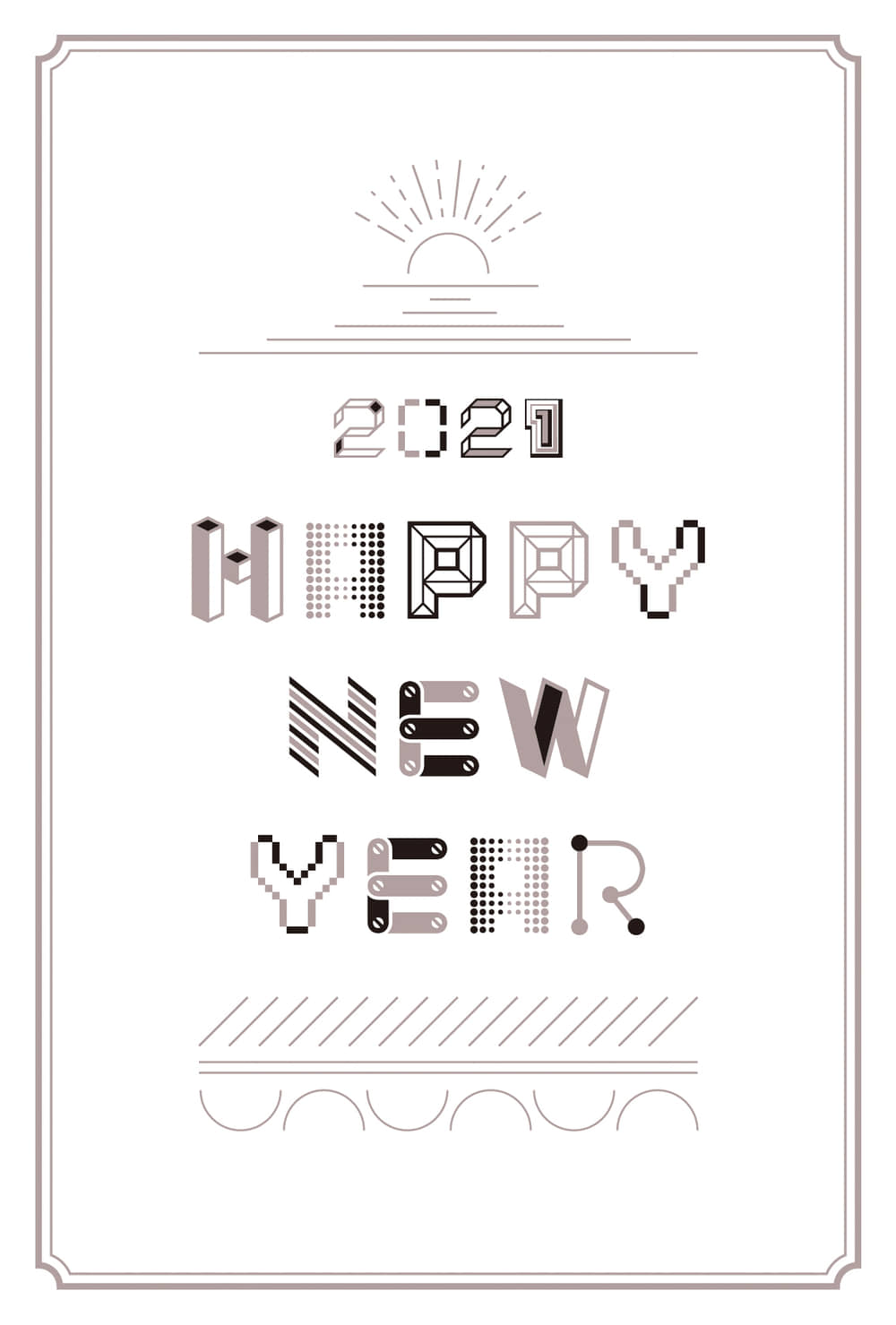 年賀状21デザイン 文字と線 かわいい 白色 縦型 イラストデータ 公式 イラスト素材サイト イラストダウンロード