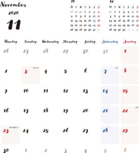 2019年11月 12月 くまのイベントのカレンダー イラスト素材 5760316
