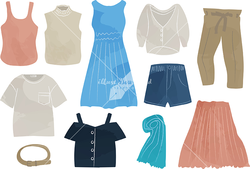 イラストデータ販売 女性 夏 服 ファッション セット イラストダウンロード