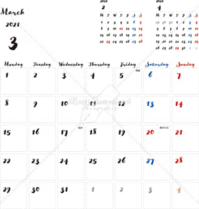カレンダー 無料 12月 シンプルなカレンダー 手書き風 1ヶ月毎 月曜始まり 公式 イラストダウンロード
