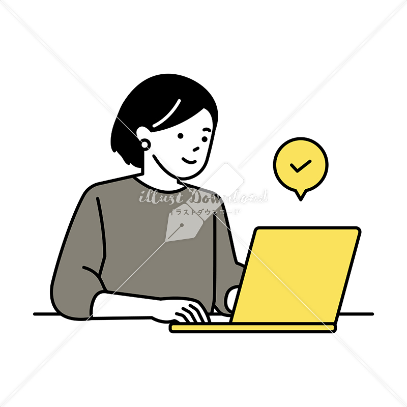 イラストデータ販売｜ノートパソコンで仕事をする女性　イラストデータ