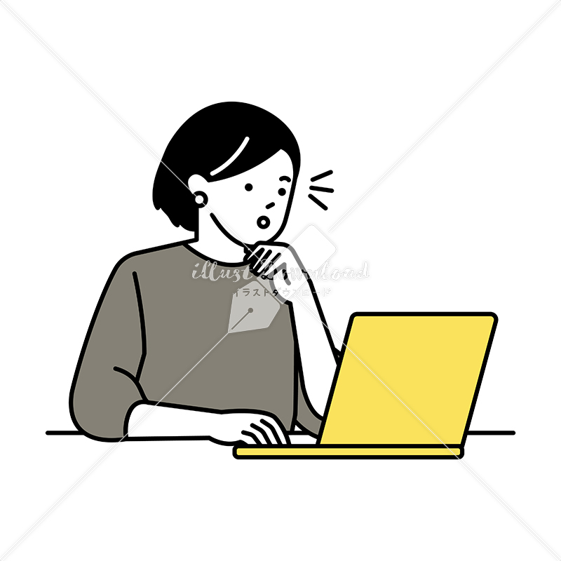 イラストデータ販売 ノートパソコンで仕事をする女性 気づき イラストデータ 公式 イラストダウンロード