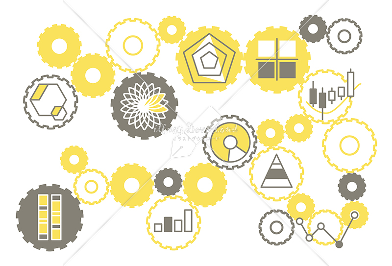 イラストデータ販売｜シンプルなグラフのイラストと歯車　グレーと黄色　イラストデータ