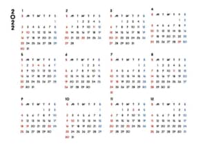 カレンダー無料｜2022年度　シンプルなカレンダー　A4　横向き（日曜始まり）