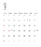 カレンダー無料｜2022年度　7月　シンプルなカレンダー　1ヶ月毎（日曜始まり）