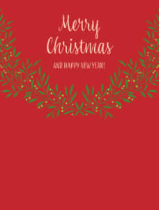 クリスマスカード　赤色　リースデザイン　1
