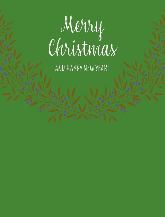 イラスト無料｜クリスマスカード　緑色　リースデザイン 1