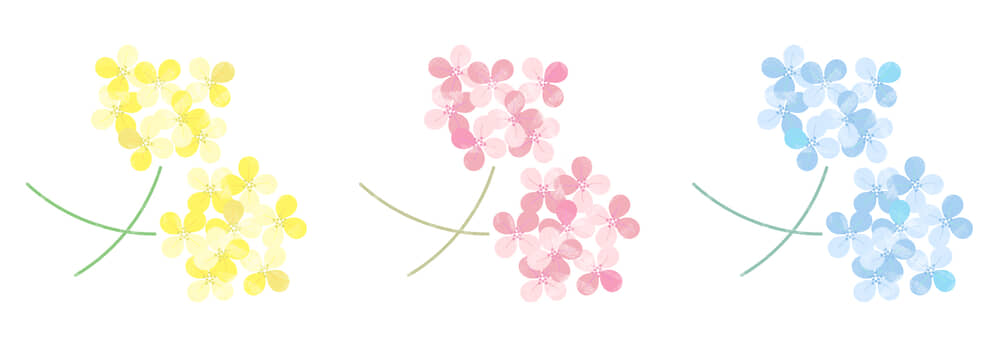 イラスト無料｜シンプルな花のイラスト　菜の花　黄色　ピンク　青色