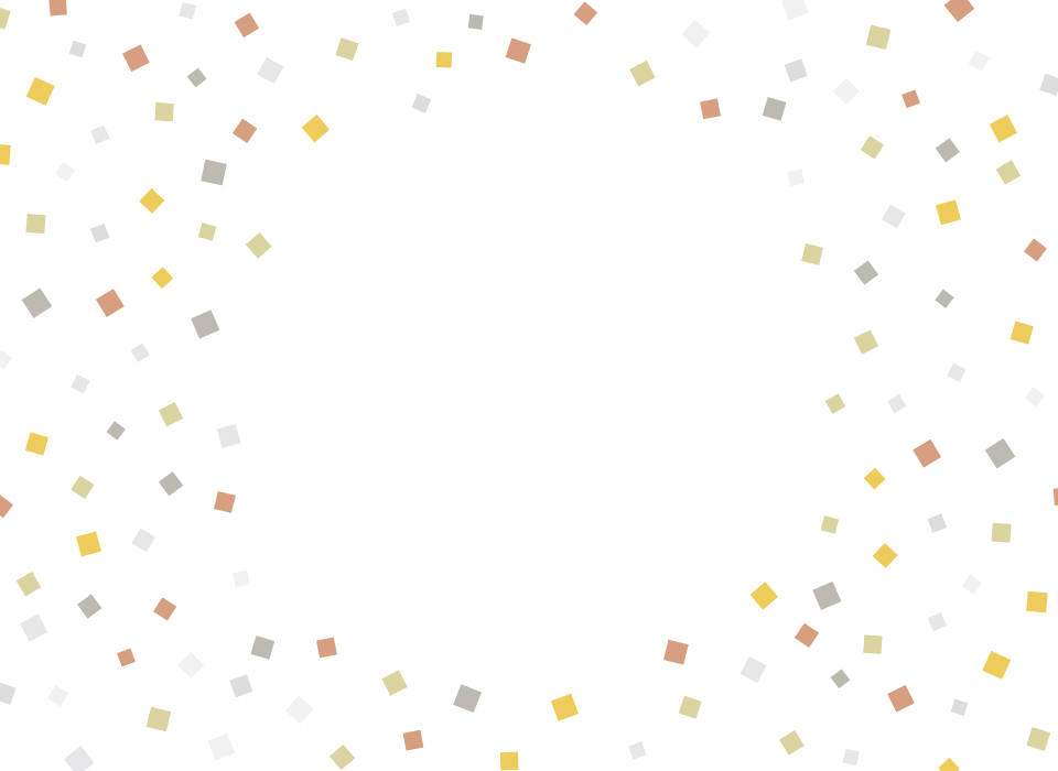 イラスト無料｜紙吹雪の背景　中心にコピースペース　金色　銀色　パーティ　装飾　飾り　明るい色味　四角