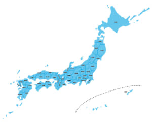 シンプルな日本地図　青色　都道府県で線引き