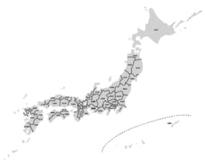 シンプルな日本地図　グレー　都道府県で線引き