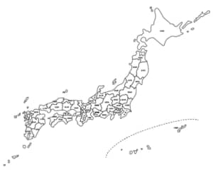 シンプルな日本地図　白地図　都道府県で線引き