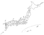 シンプルな日本地図　白地図　県名なし　都道府県で線引き