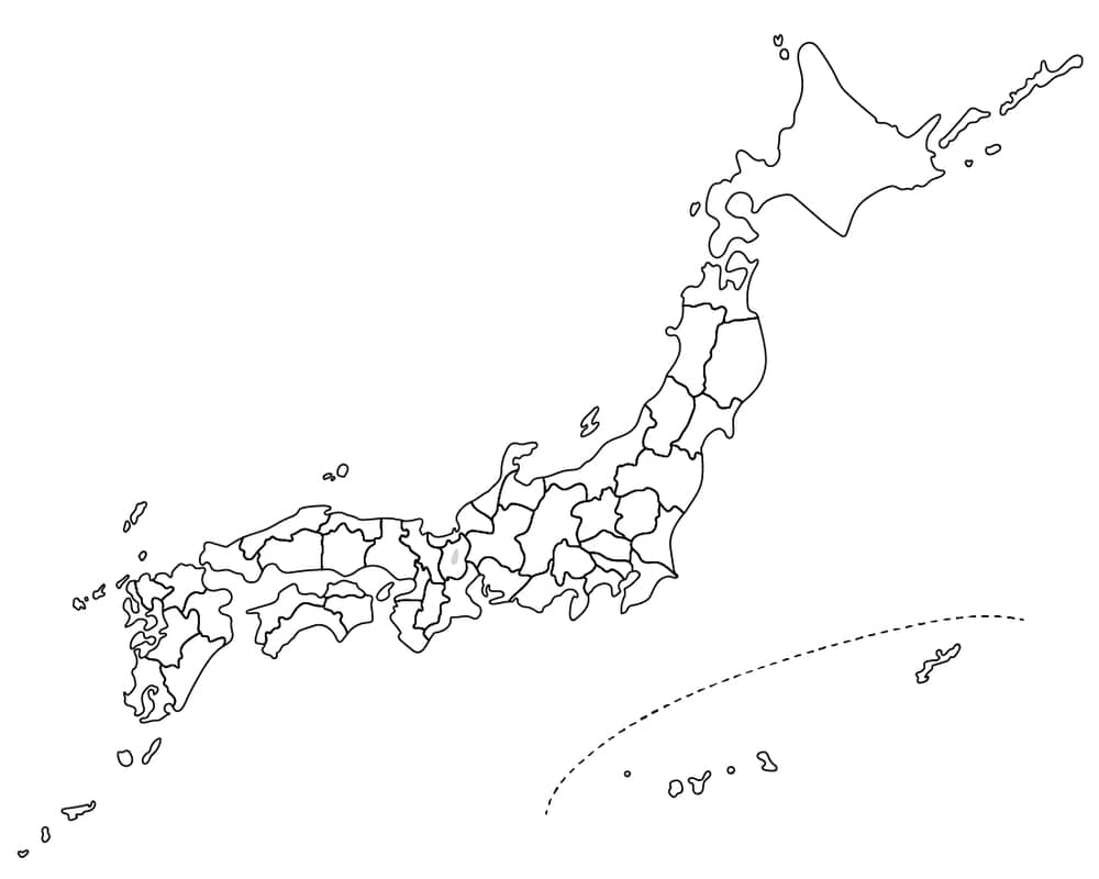 イラスト無料｜シンプルな日本地図　白地図　県名なし　都道府県で線引き