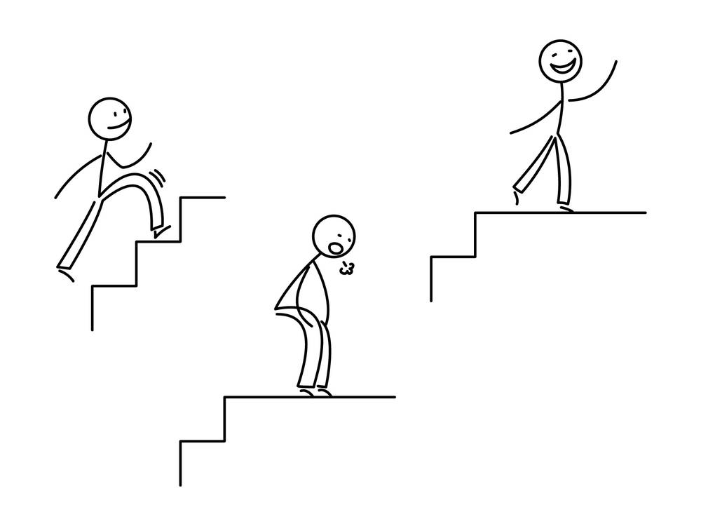 イラスト無料｜シンプルな棒人間のイラストセット　階段を登る2
