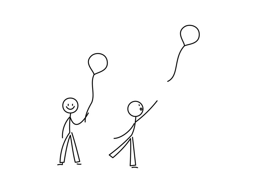 イラスト無料 シンプルな棒人間のイラストセット 風船を持つ イラストダウンロード