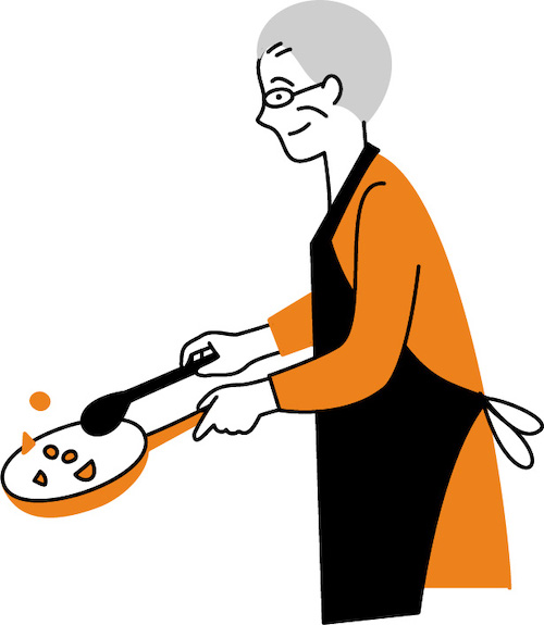 イラスト無料｜料理を作るシニア男性のイラスト　シンプルタッチ