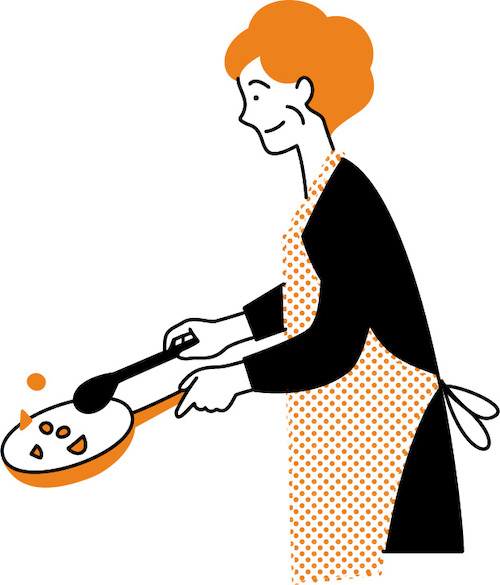 イラスト無料｜料理を作るシニア女性のイラスト　シンプルタッチ