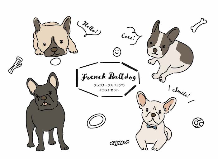 イラスト無料 フレンチブルドッグ 犬の手書きイラストセット 公式 イラストダウンロード