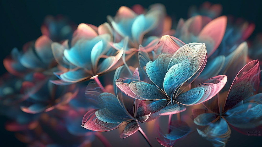 透明な3D花びらが風に舞い散る儚げな美い背景8｜イラスト無料