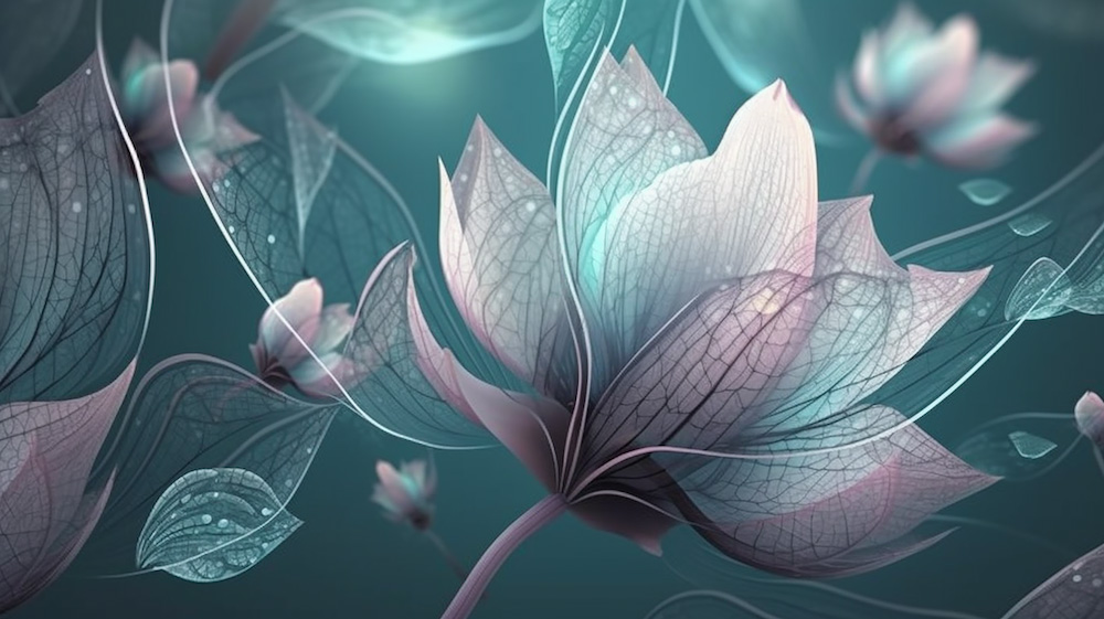 透明な3D花びらが風に舞い散る儚げな美い背景10｜イラスト無料