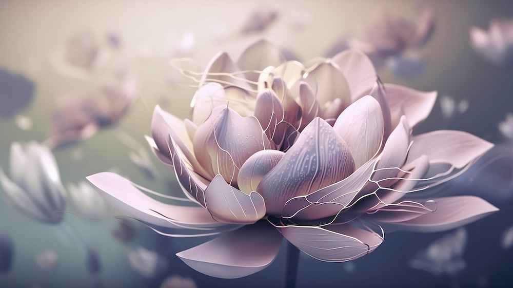 透明な3D花びらが風に舞い散る儚げな美い背景9｜イラスト無料