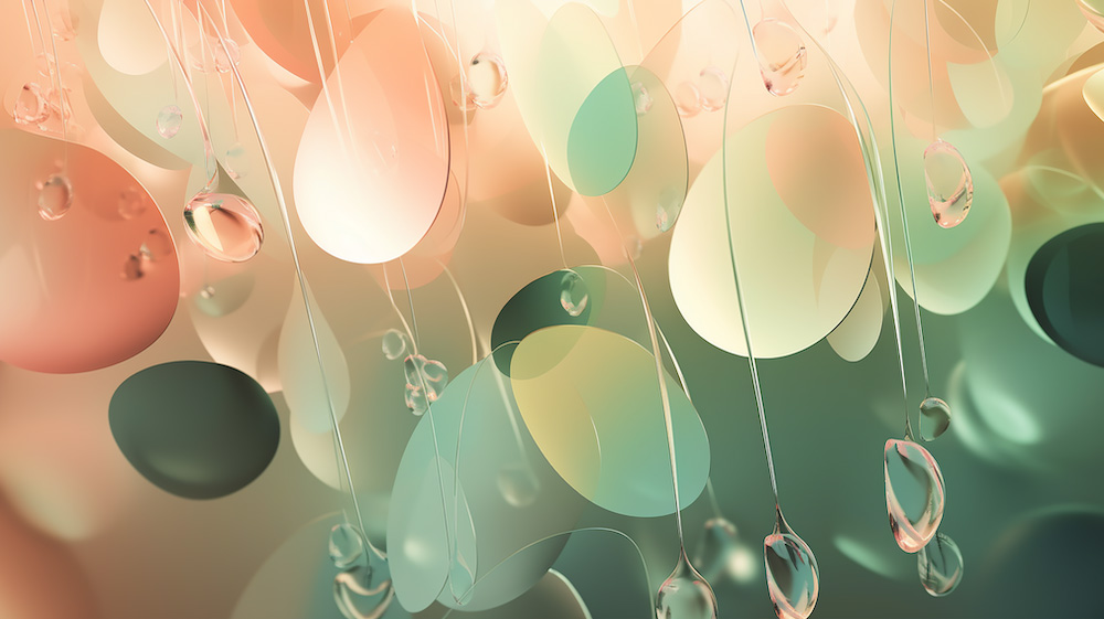 透明な水滴と淡い色の背景12｜イラスト無料