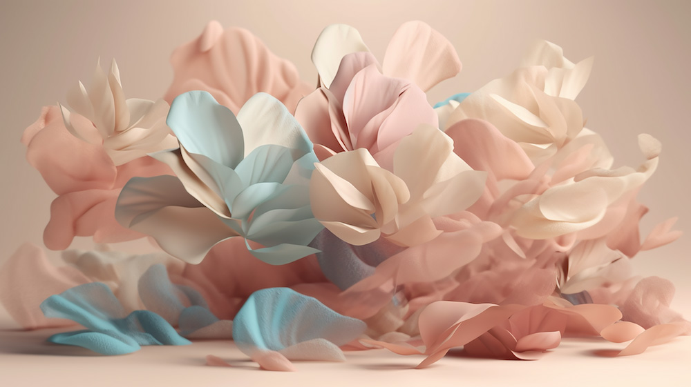 透明の花びらと淡い色の背景5｜イラスト無料