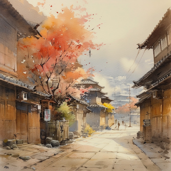 水彩で書いた日本の風景・背景素材1｜イラスト無料