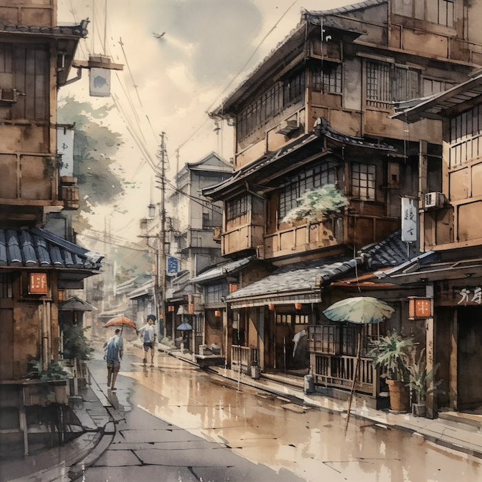 水彩で書いた日本の風景・背景素材2｜イラスト無料