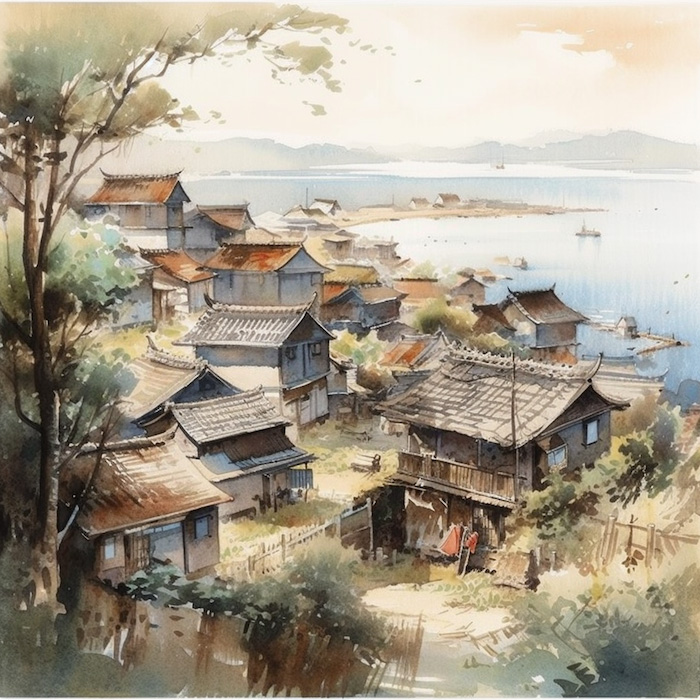水彩で書いた日本の風景・背景素材4｜イラスト無料