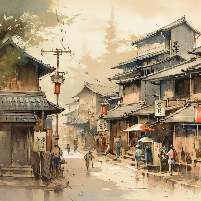 水彩で書いた日本の風景・背景素材5｜イラスト無料