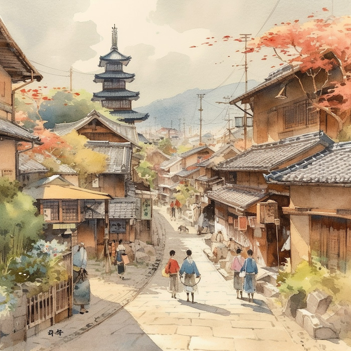 水彩で書いた日本の風景・背景素材6｜イラスト無料