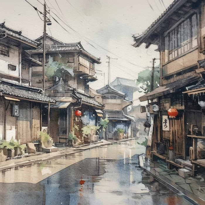 水彩で書いた日本の風景・背景素材9｜イラスト無料