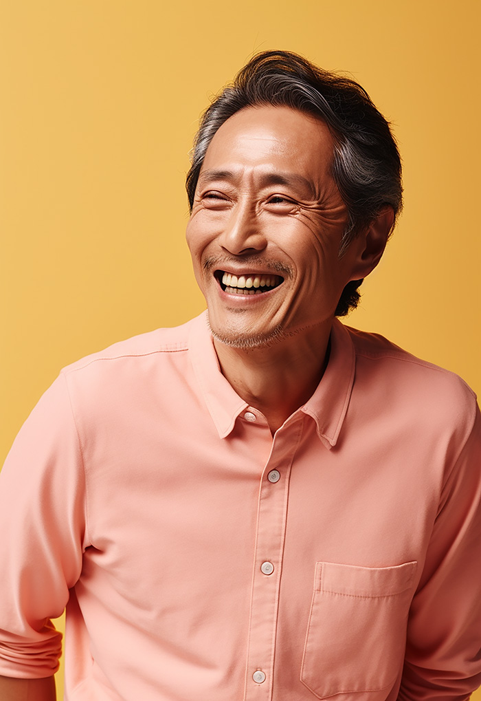 自然な笑顔の60代の日本人男性1人顔アップ｜素材無料