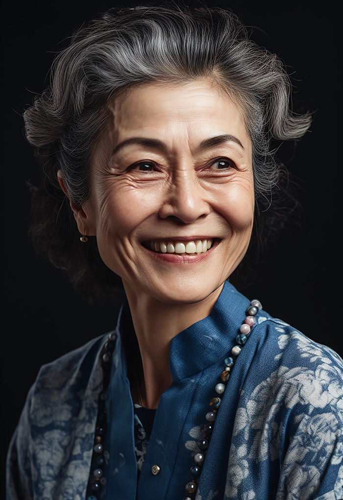 自然な笑顔の60代の日本人女性1人顔アップ｜素材無料