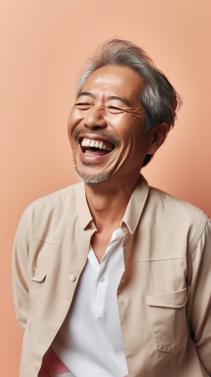 自然な笑顔の60代の日本人男性1人顔アップ｜素材無料