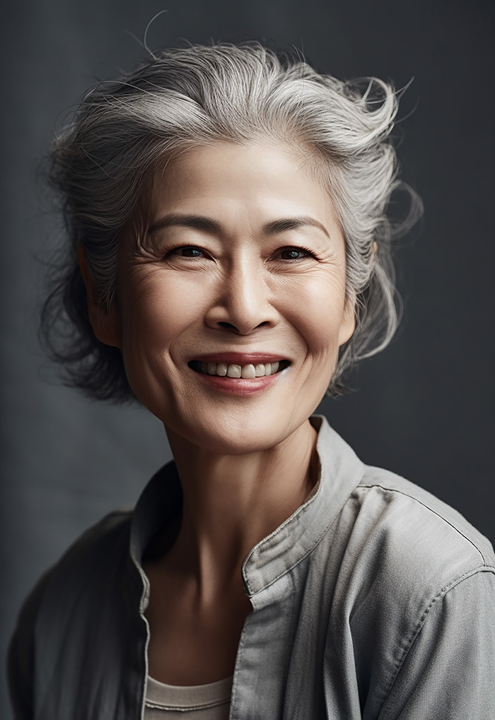 自然な笑顔の60代の日本人女性1人顔アップ｜素材無料