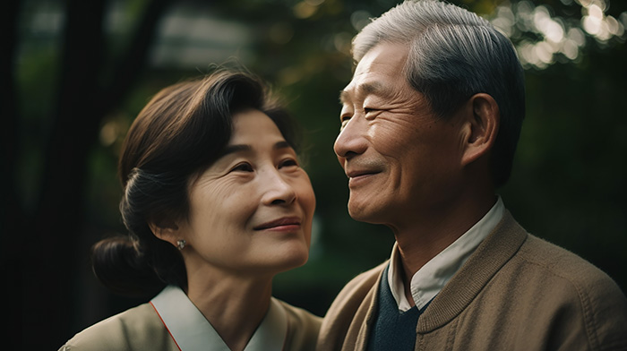自然な笑顔の50代の日本人夫婦顔アップ｜素材無料