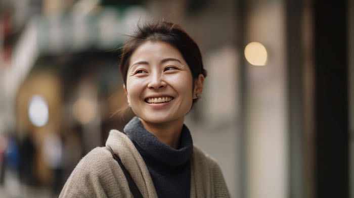 40代の笑顔の美しいカジュアルな日本女性