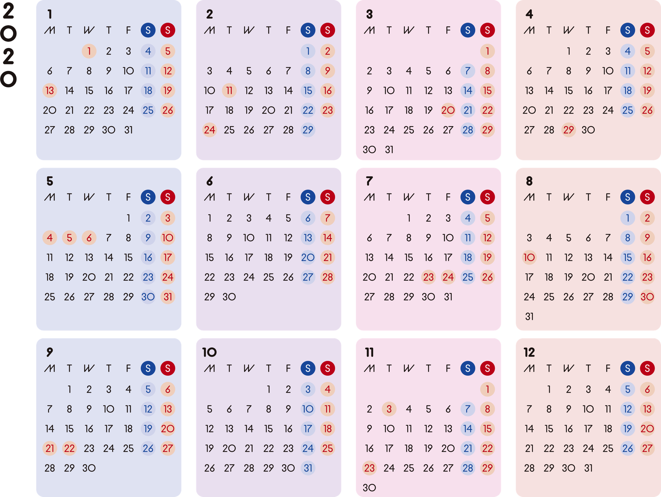 カレンダー 無料 シンプルなカレンダー カラフル 横型 月曜始まり 公式 イラスト素材サイト イラストダウンロード