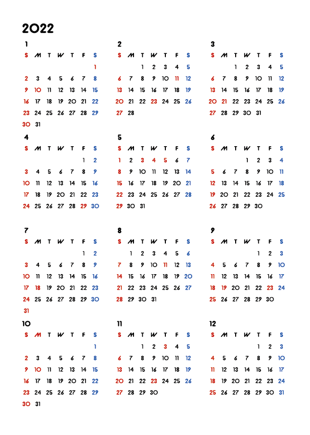 カレンダー無料 22年度 シンプルなカレンダー 日曜始まり 公式 イラストダウンロード