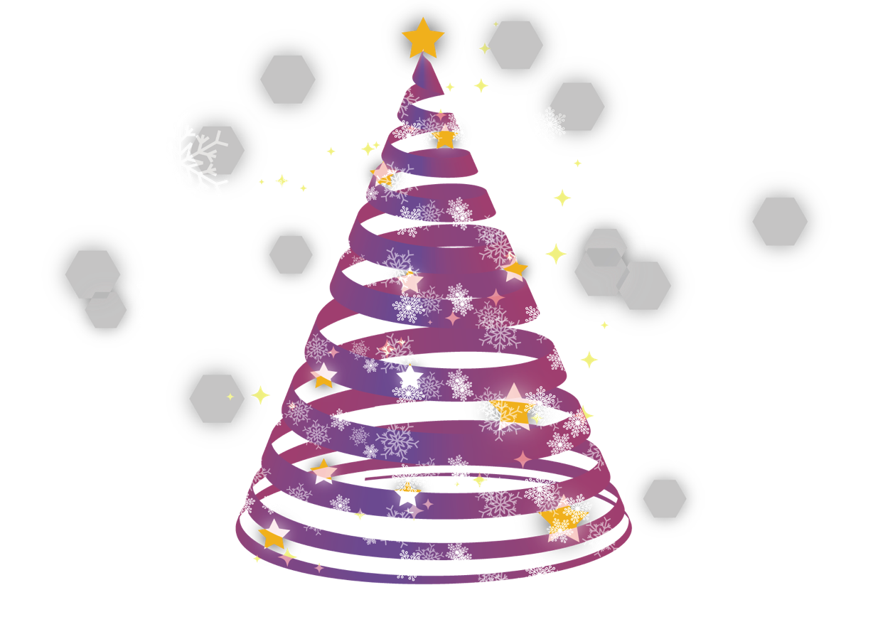 可愛いイラスト無料｜クリスマスツリー 紫色 リボン 雪の結晶 − free 