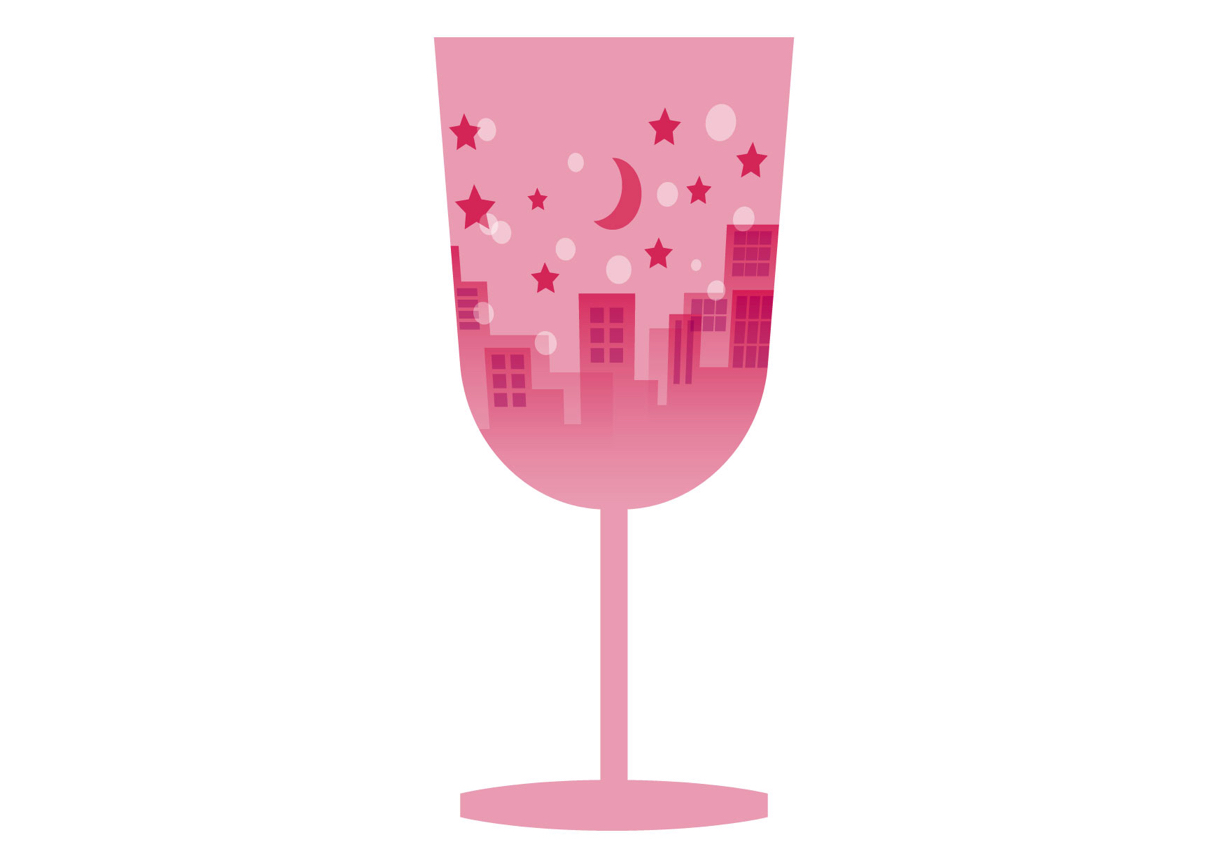 可愛いイラスト無料 ワイングラス 町並み ピンク Free Illustration Wine Glass Townscape Pink 公式 イラストダウンロード