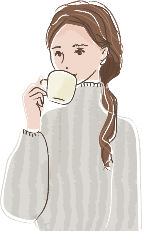 手書きイラスト無料 コーヒーを飲む女性 上半身 公式 イラストダウンロード