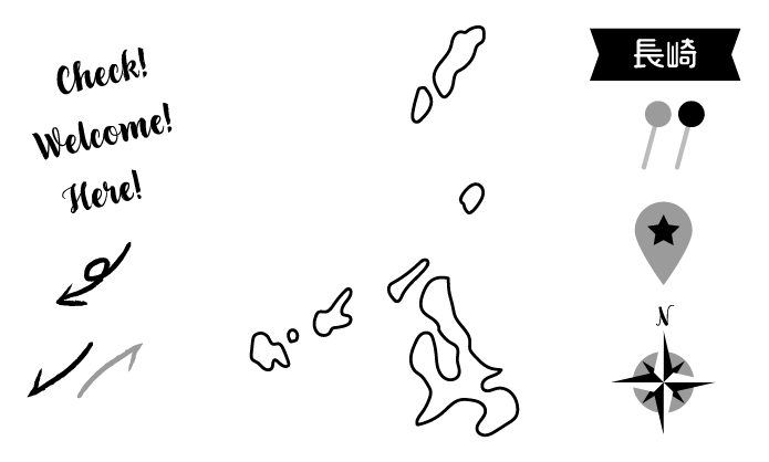 イラスト無料 長崎の地図 モノクロ ピンと矢印のセット 公式 イラストダウンロード