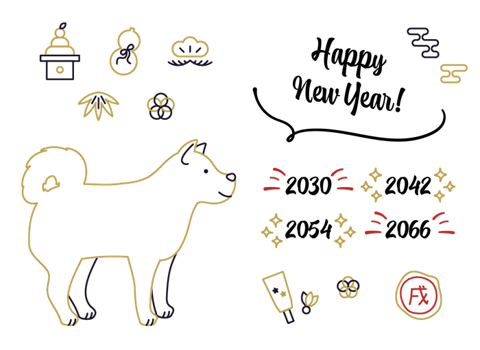 イラスト無料 犬のイラスト 線画 戌 干支 年賀状素材セット 公式 イラストダウンロード