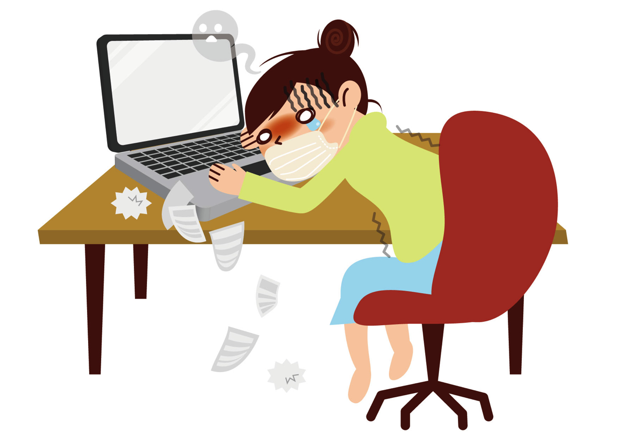 可愛いイラスト無料 インフルエンザ 女性 仕事 ノートパソコン Free Illustration Influenza Woman Work Laptop 公式 イラストダウンロード